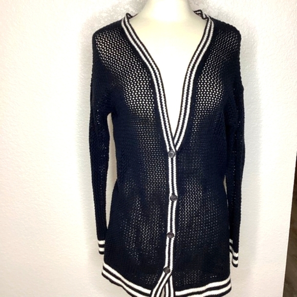 AMERICAN EAGLE OUTFITTERS SIZE M VINTAGE BLACK CARDIGAN SWEATER CABLE KNIT GUC - Picture 1 of 12